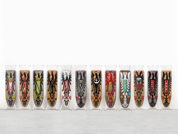 Installation of 12 Ironing Boards (1990), Wim Delvoye. © 2017 ProLitteris, Zürich / Wim Delvoye. Photo: Studio Wim Delvoye, Belgium