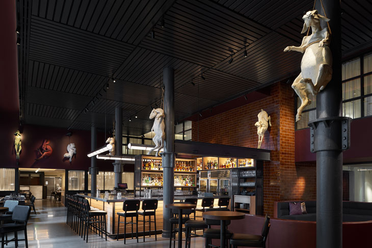 Spanish Feral Meat Goats and Emotions, part of 'Menagerie' installed at Gray & Dudley Restaurant, 21c Museum Hotel Nashville. Photo: Mike Schwartz. Courtesy 21c Museum Hotels