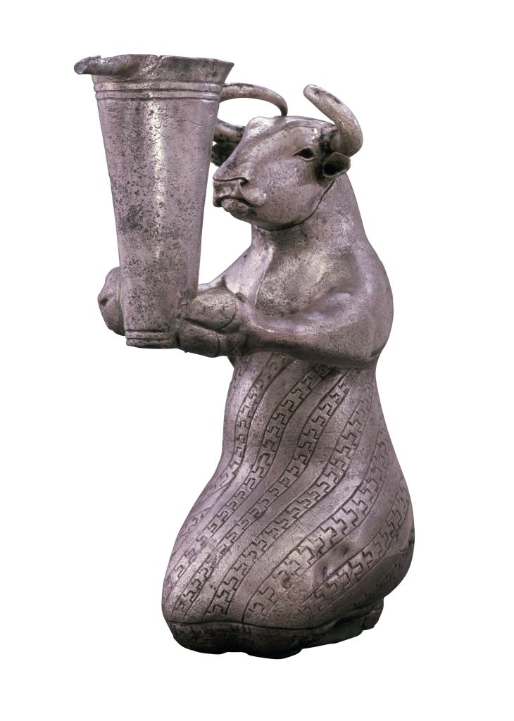 Kneeling bull holding a vessel (c. 3000–2900 BC), Proto-Elamite. Metropolitan Museum of Art, New York.