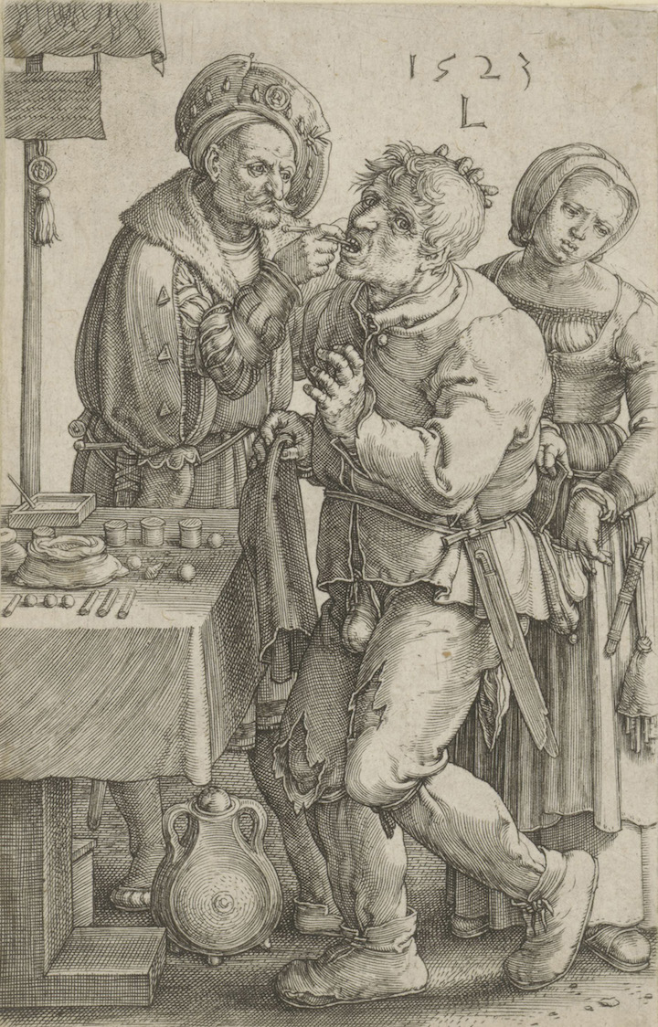 The Dentist (1523), Lucas van Leyden. © Staatliche Graphische Sammlung München