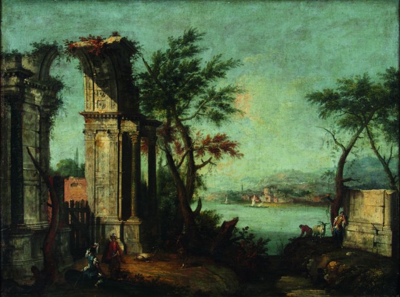 Ancient ruins and figures in front of a lake, (c. 1740), Michele Marieschi, Musée d'Art et d'Archéologie, Laon.