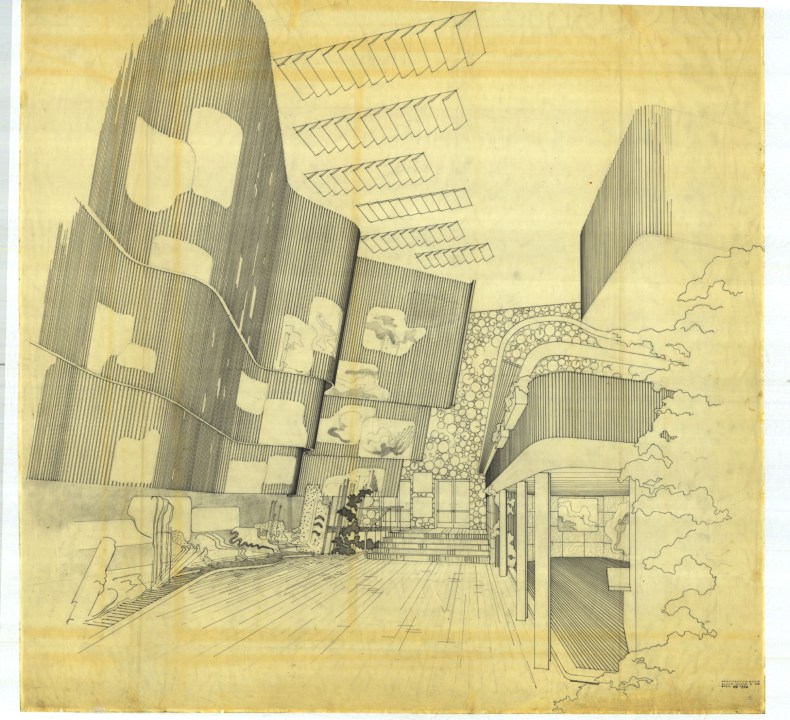 © Alvar Aalto Museum Drawing of Alar Aalto designed Finnish Pavilion at the New York World's Fair of 1939-40, © Alvar Aalto Museum