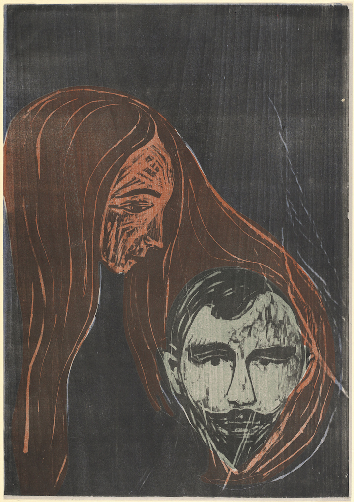 Man's Head in Woman's Hair (Mannerkopf in Frauenharr) (1896), Edvard Munch. Courtesy of National Gallery of Art, Washington