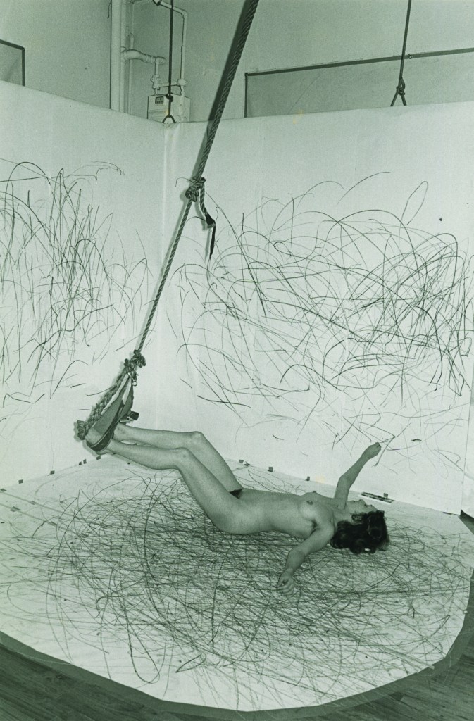 Up to and Including her Limits, (1973–76), Carolee Schneemann. Documentation of the performance at the Kitchen, New York, February 1976.