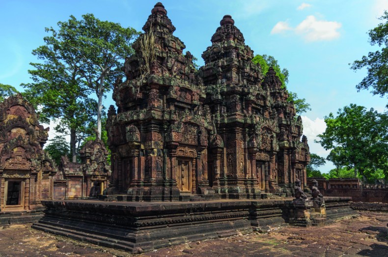 Carved towers in the Banteay Srei temple complex in Angkor, which Malraux visited in 1923, photo: Paul Lee/Alamy Stock Photo