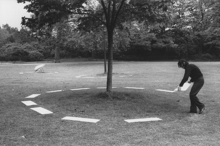 Photograph documenting Signalling of Three Objects by David Lamelas (b. 1946) in Hyde Park, London, 1968. Courtesy of the artist and Kayne Griffin Corcoran
