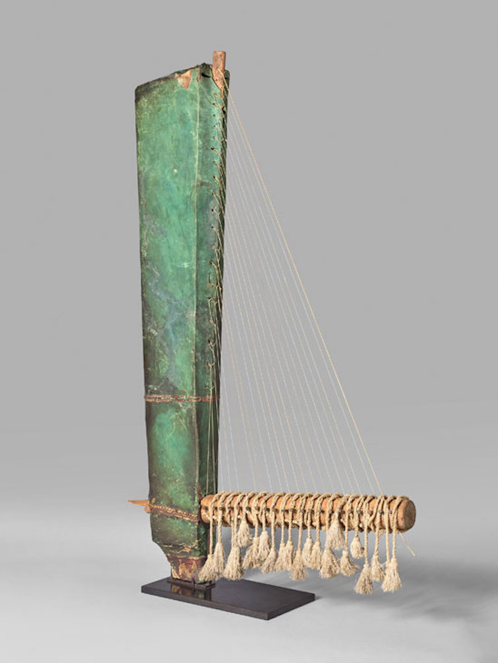 Angle harp (or trigone), Late period of ancient Egypt. Musée du Louvre