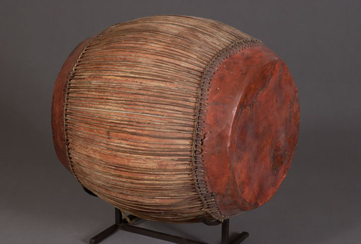 Wood and leather drum, Late period of ancient Egypt. Musée du Louvre