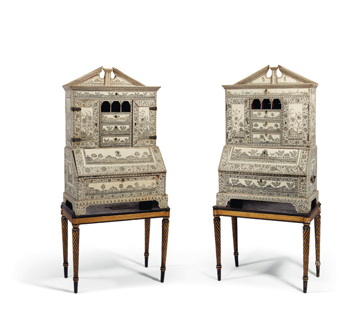 A pair of Anglo–Indian bureau–cabinets, late 18th century, Vizagapatam, ht 92cm. Christie's Paris: estimate €60,000–€100,000