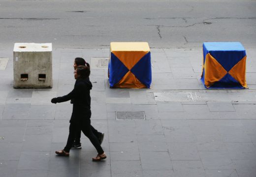 Artwork on concrete blocks acting as bollards on 4 July, 2017 in Melbourne, Australia. Photo: Michael Dodge/Getty Images