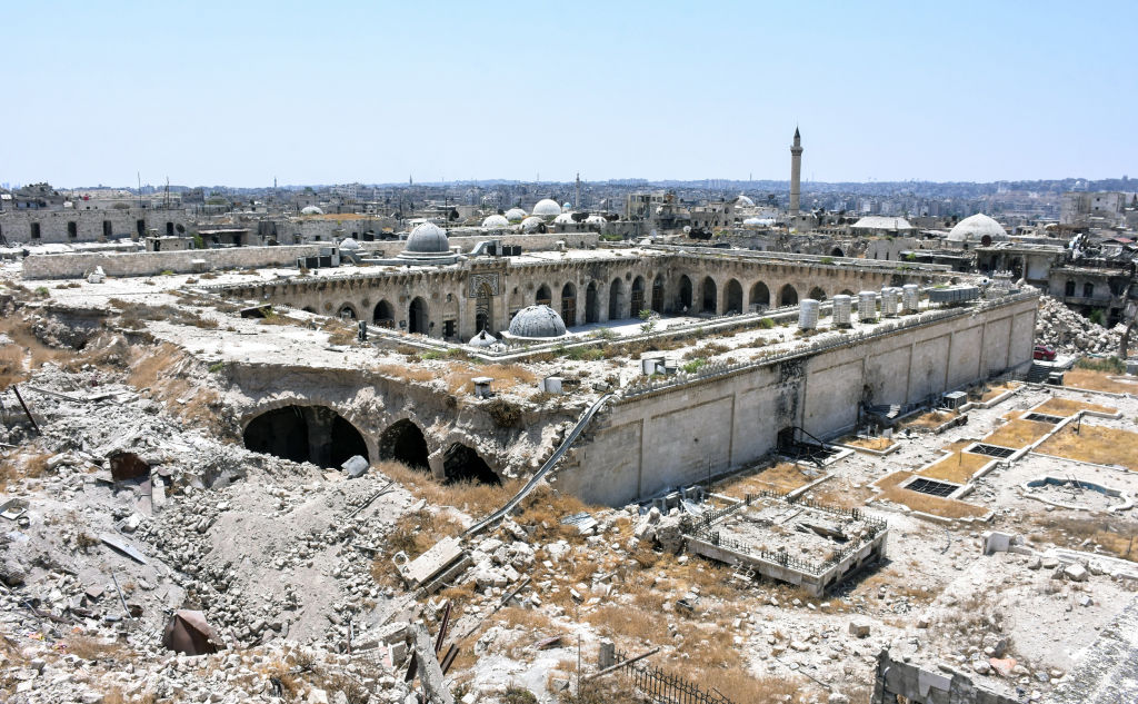 This photo taken on 22 July, 2017, shows the destruction at the site of the ancient Great Umayyad Mosque in Aleppo's old city. Photo: GEORGE OURFALIAN/AFP/Getty Images