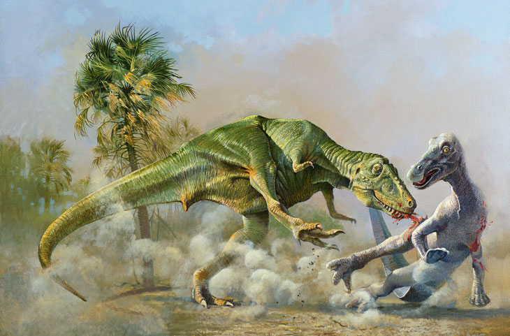 Tyrannosaurus and Edmontosaurus (c. 1976), Ely Kish. © Ely Kish. Photo © Canadian Museum of Nature