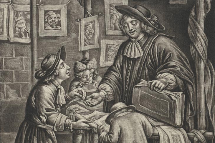 The print sller (detail; 1675–96), Jan van Somer. Photo © Rijksmuseum, Amsterdam
