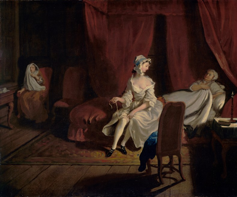 Pamela in the Bedroom with Mrs Jewkes and Mr B., (1743–44), Joseph Highmore, Tate London
