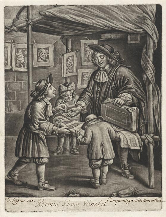 The print seller (1675–96), Jan van Somer. Photo © Rijksmuseum, Amsterdam