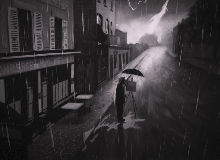 Vincent (Robert Gulaczyk) painting in the rain