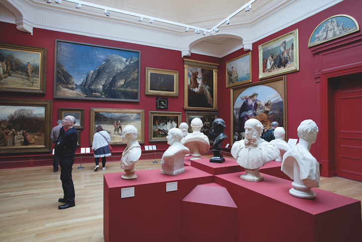 The Arnold and Marjorie Ziff Gallery at Leeds Art Gallery, which contains a circle of marble busts and a collection of Victorian paintings.
