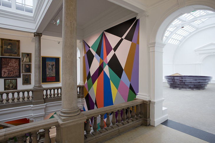 West Gallery with view into Central Court and Alison Wilding's 'Arena', 2000. Leeds Art Gallery.