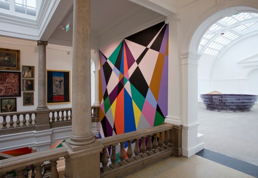 West Gallery with view into Central Court and Alison Wilding's 'Arena', 2000. Leeds Art Gallery.