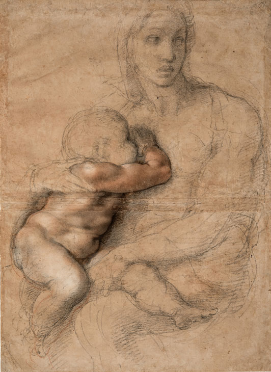 Unfinished cartoon for a Madonna and Child (1525–30), Michelangelo. Casa Buonarroti, Florence