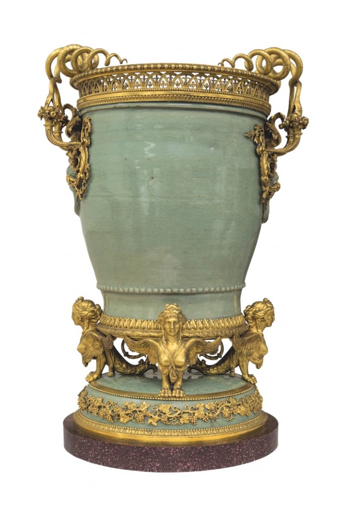 One of a pair of vases, 1782, gilt bronze by Pierre Gouthière, after a design by François-Joseph Bélanger. Musée du Louvre, Paris