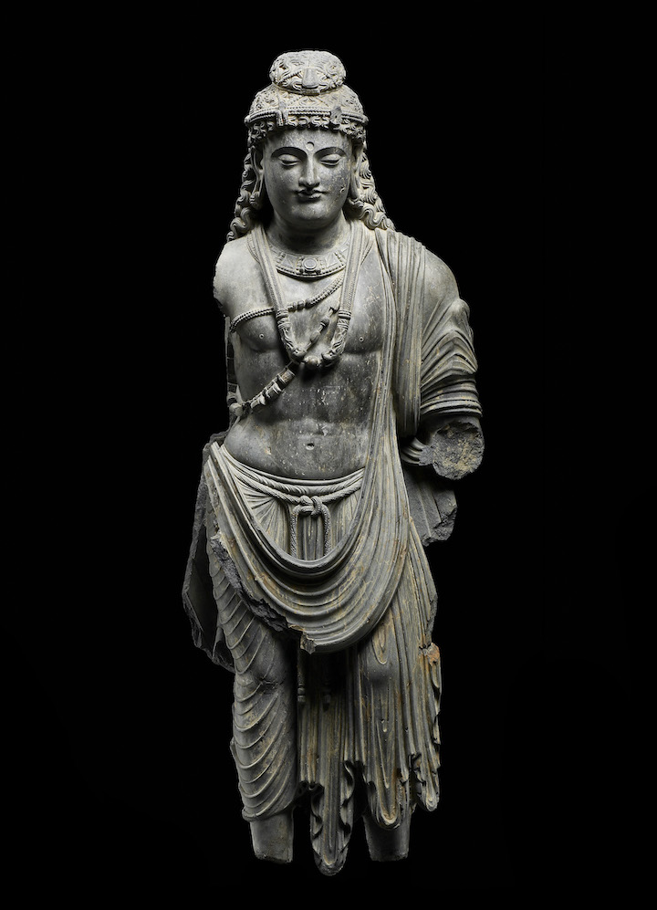 Standing Bodhisattva, Asia, 2nd–3rd century AD, Schist. © Louvre Abu Dhabi / Thierry Ollivier