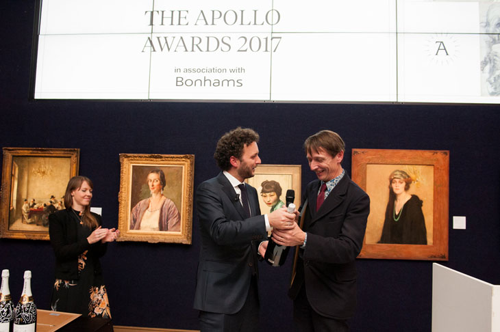 Apollo Awards 2017: Alexander Sturgis, director of the Ashmolean Museum, collects the awards for Exhibition of the Year. Photo © Anne Schwarz