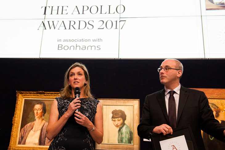 Apollo Awards 2017: Kelly Hays, director of gifts of art, and Ben Weiss, director of collections at the MFA Boston, collect the award for Acquisition of the Year. Photo © Anne Schwarz