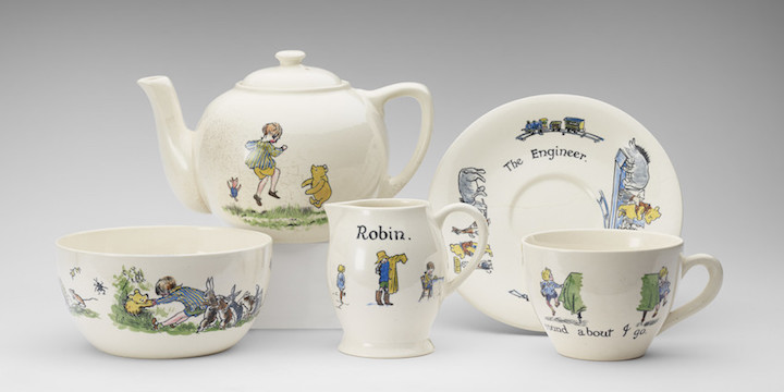 Christopher Robin ceramic tea-set presented to Princess Elizabeth, hand-painted, Ashtead Pottery, 1928. Photograph: Royal Collection Trust/© Her Majesty Queen Elizabeth II 2017