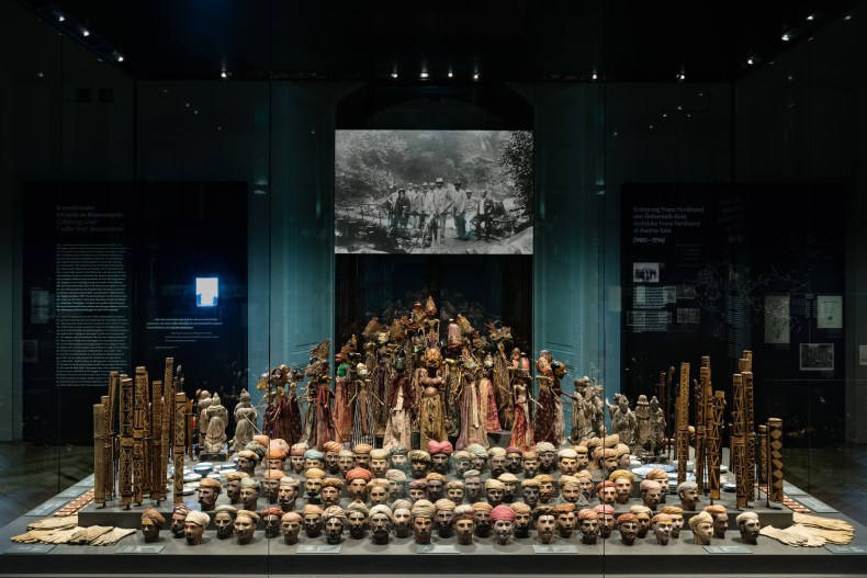 Display of Indian theatrical props collected by Franz Ferdinand (in centre of the photograph) at the Weltmuseum Wien, Photo: © KHM-Museumsverband .