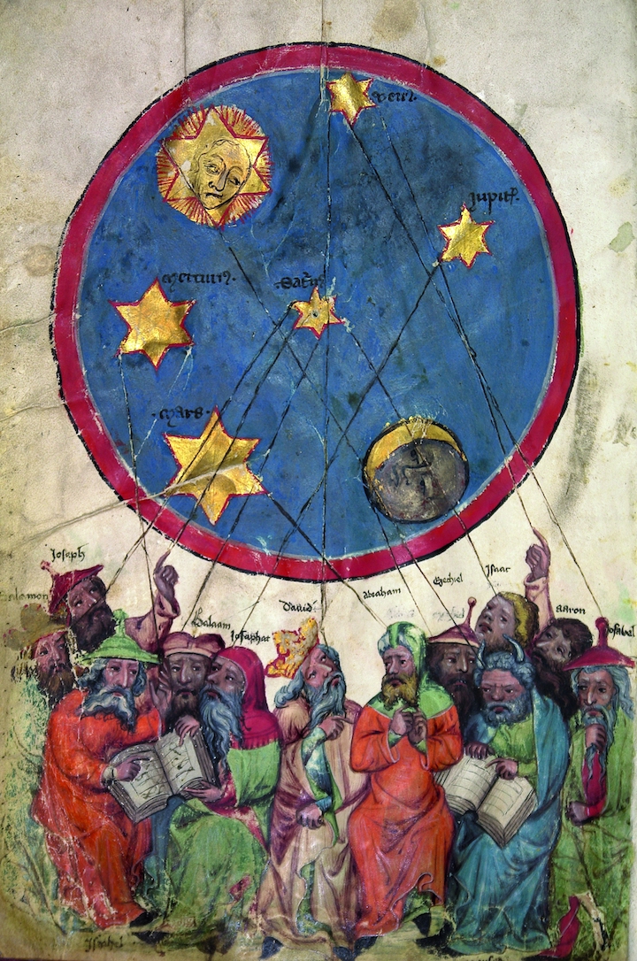 Twelve “masters” under the planetary sky, from the Oracle book, c. 1370, Middle Rhine. Courtesy Martin-Gropius-Bau