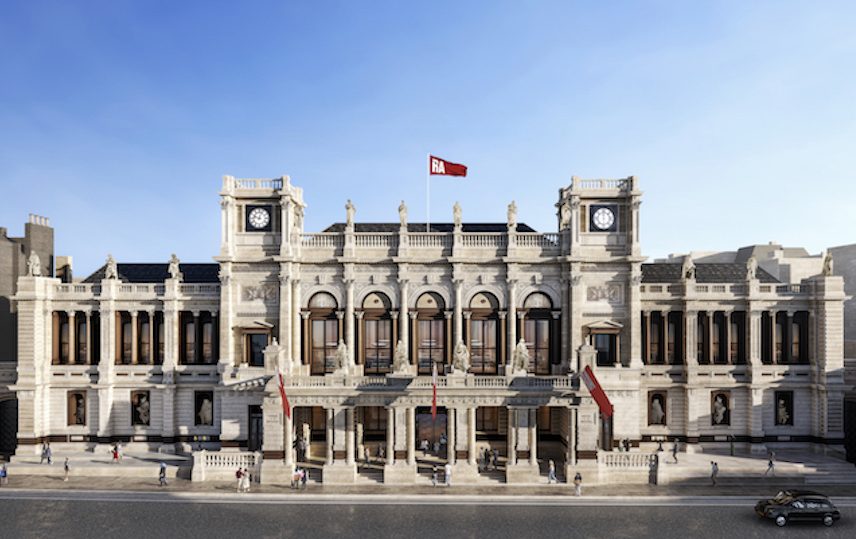 Rendering of the façade of the Royal Academy’s Burlington Gardens in 2018. © Hayes Davidson