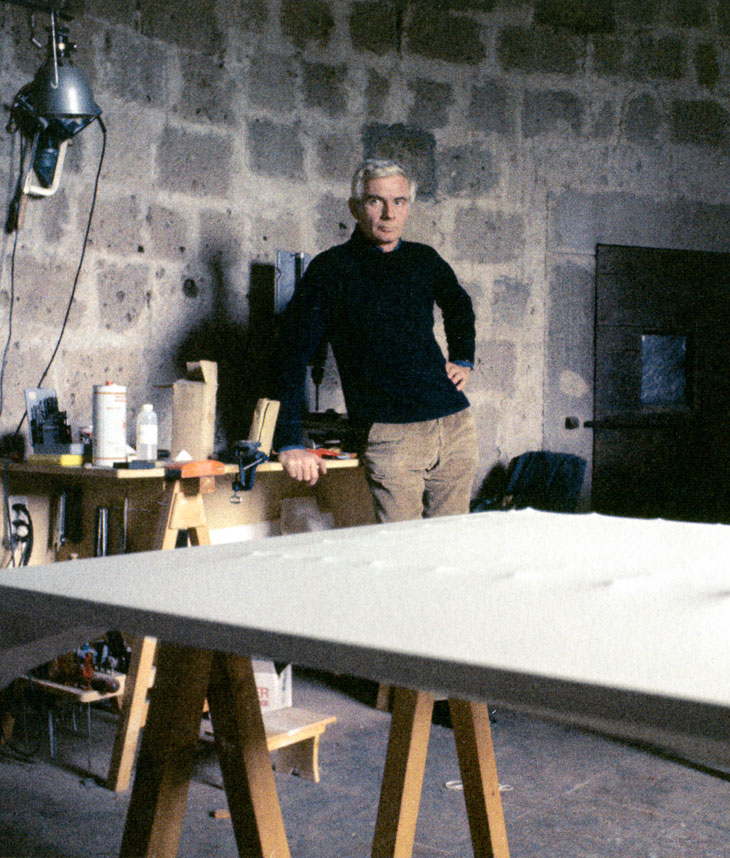 Enrico Castellani in his studio, Celleno, c. 1977-78. Photography by Franco Pasti