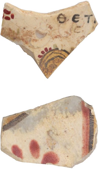 Fragments of a vessel (upper fragment inscribed 'The[tis]', 2nd-3rd century AD, Roman, Syrian, Dura-Europus, Yale University Art Gallery