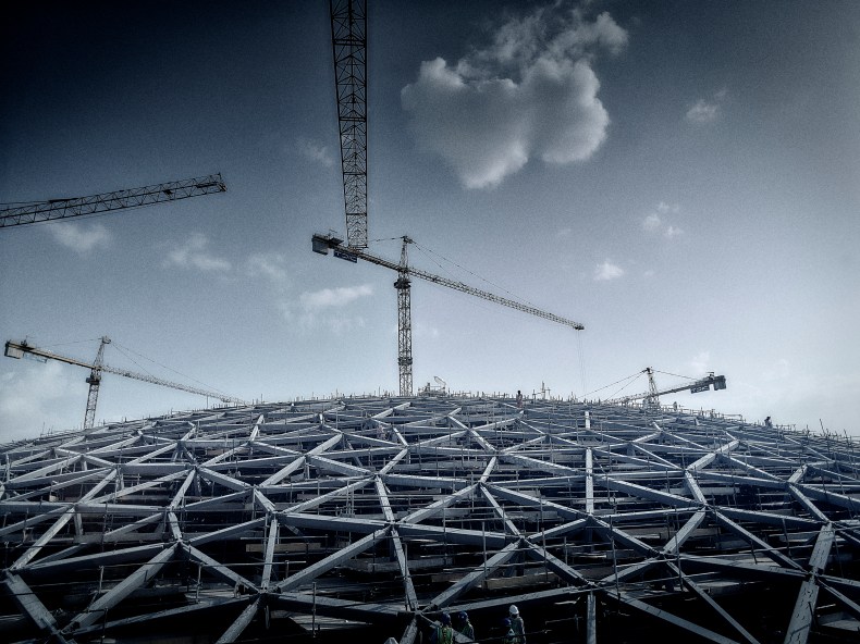 The dome of the Louvre Abu Dhabi under construction, Photo: Phillip Handforth; © BuroHappold Engineering