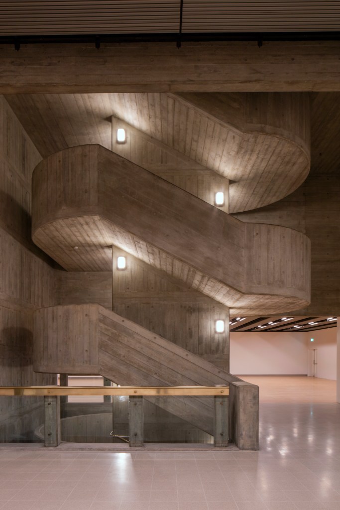 Interior staircase of the Hayward Gallery, London, designed by the GLC Department of Architecture and Civic Design and completed in 1968.