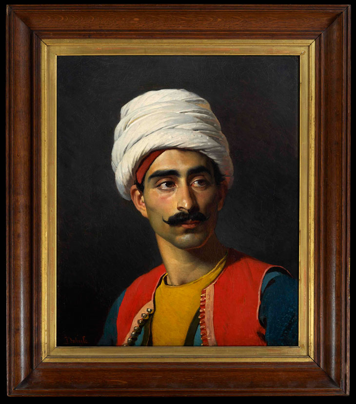 Portrait of Hassan El Berberi, keeper to Mehmet Ali Pasha’s giraffe, bust-length, in Ottoman dress (1827), Claude-Marie Dubufe. Louvre, Paris