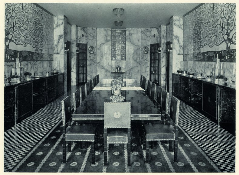 Photograph of the dining room of the Palais Stoclet in Brussels, with wall mosaics by Gustav Klimt, published in Moderne Bauformen in 1914, Photo: © MAK, Vienna
