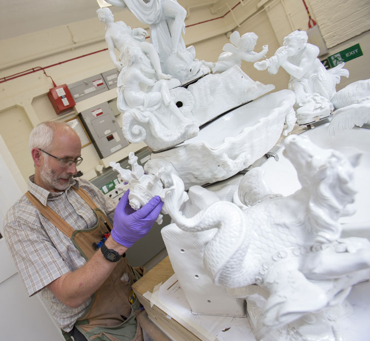 Conservation of Meissen table fountain at the V&A. © Victoria and Albert Museum, London