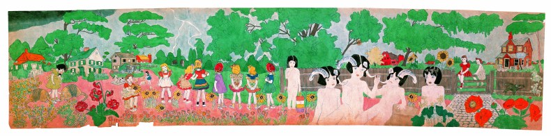Untitled (Vivian Girls Watching Approaching Storm in Rural Landscape), (mid 20th century), Henry Darger, American Folk Art Museum, New York, Photo: James Prinz; courtesy American Folk Art Museum, New York; © Kiyoko Lerner