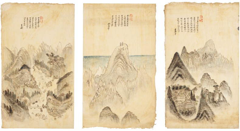 Mount Geumgang, (three panels of eight), (1861), Sin Hakgwon, Amorepacific Museum of Art, Seoul