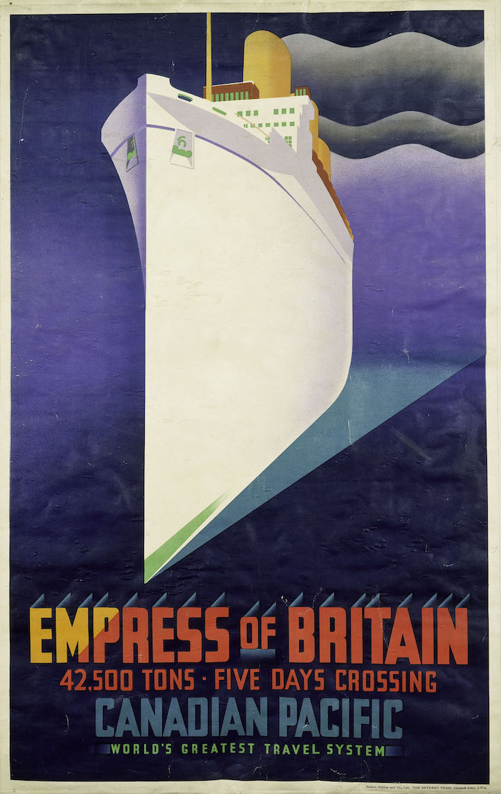 ‘Empress of Britain’ colour lithograph poster for Canadian Pacific Railways, 1920–31, J.R. Tooby. © Victoria and Albert Museum, London