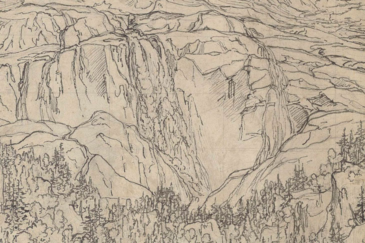 The Schmadribach Waterfall above Lauterbrunnen (detail; c.1793), Joseph Anton Koch. Purchased by the British Museum with the assistance of The Art Fund, the American Friends of the British Museum, the Tavolozza Foundation, Charles Booth-Clibborn, the Wakefield Trust and the Ottley Group