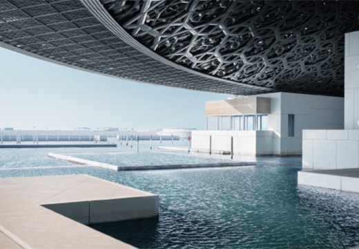 View from the Louvre Abu Dhabi, designed by Ateliers Jean Nouvel and completed in 2017, photo: Mohamed Somji; © Louvre Abu Dhabi