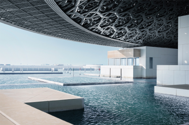 View from the Louvre Abu Dhabi, designed by Ateliers Jean Nouvel and completed in 2017, photo: Mohamed Somji; © Louvre Abu Dhabi