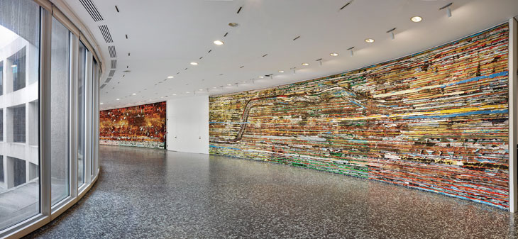 Installation view of ‘Mark Bradford: Pickett’s Charge’ at the Hirshhorn Museum and Sculpture Garden, 2017