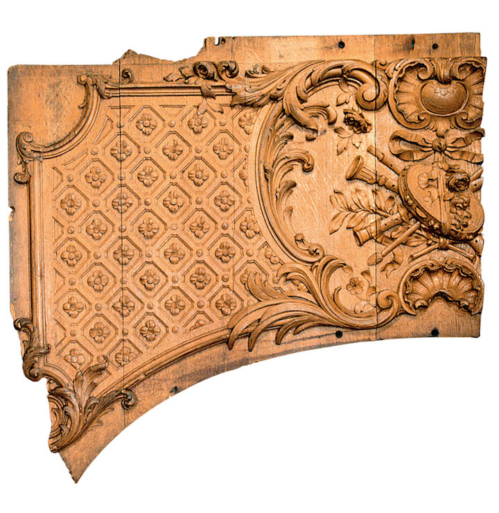 Wooden panel fragment from an overdoor in the first-class lounge on the Titanic, c. 1911. © Maritime Museum of the Atlantic, Halifax, Nova Scotia, Canada