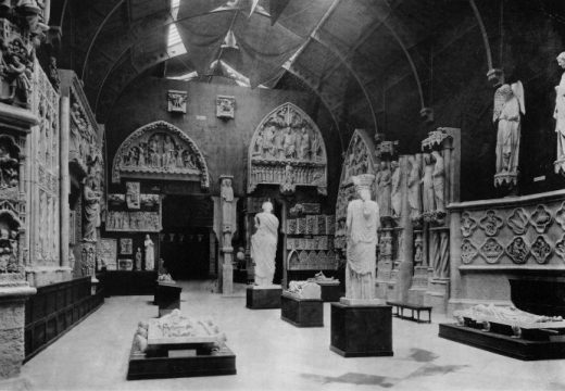 The Erechtheion caryatid, purchased from the British Museum and displayed in the 12th-century gallery of the Trocadéro, adjacent to the smiling angel from Reims Cathedral. From P. F. J. Marcou, Album du Musée de Sculpture Comparée, vol. 2 (Paris, 1897), courtesy Princeton University Press