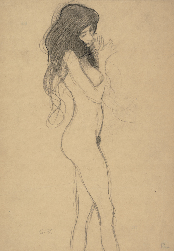 Standing Female Nude (Study for the Beethoven Frieze: “The Three Gorgons”) (1901), Gustav Klimt. Courtesy of Albertina, Vienna and Museum of Fine Arts, Boston