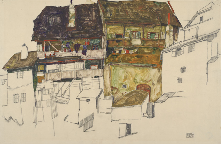 Old Houses in Český Krumlov (1914), Egon Schiele. Courtesy of Albertina, Vienna and Museum of Fine Arts, Boston